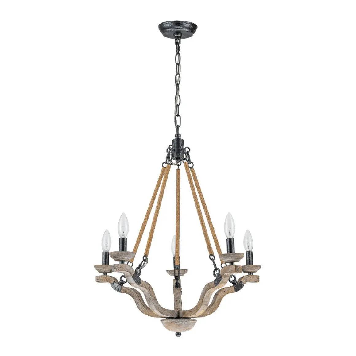 Rustic Hemp Rope Wooden Round Candle Chandelier