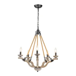 Rustic Hemp Rope Wooden Round Candle Chandelier