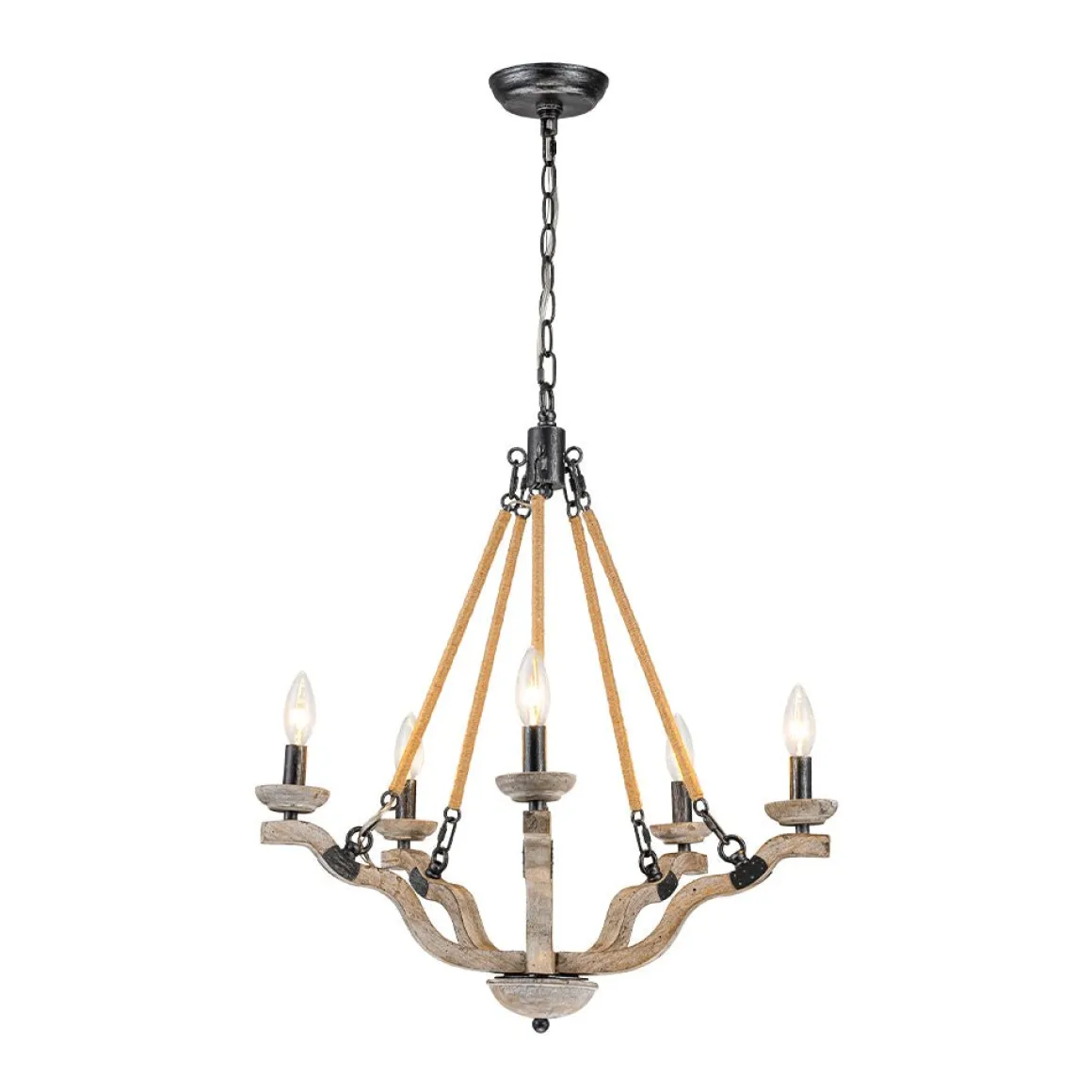 Rustic Hemp Rope Wooden Round Candle Chandelier
