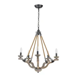 Rustic Hemp Rope Wooden Round Candle Chandelier