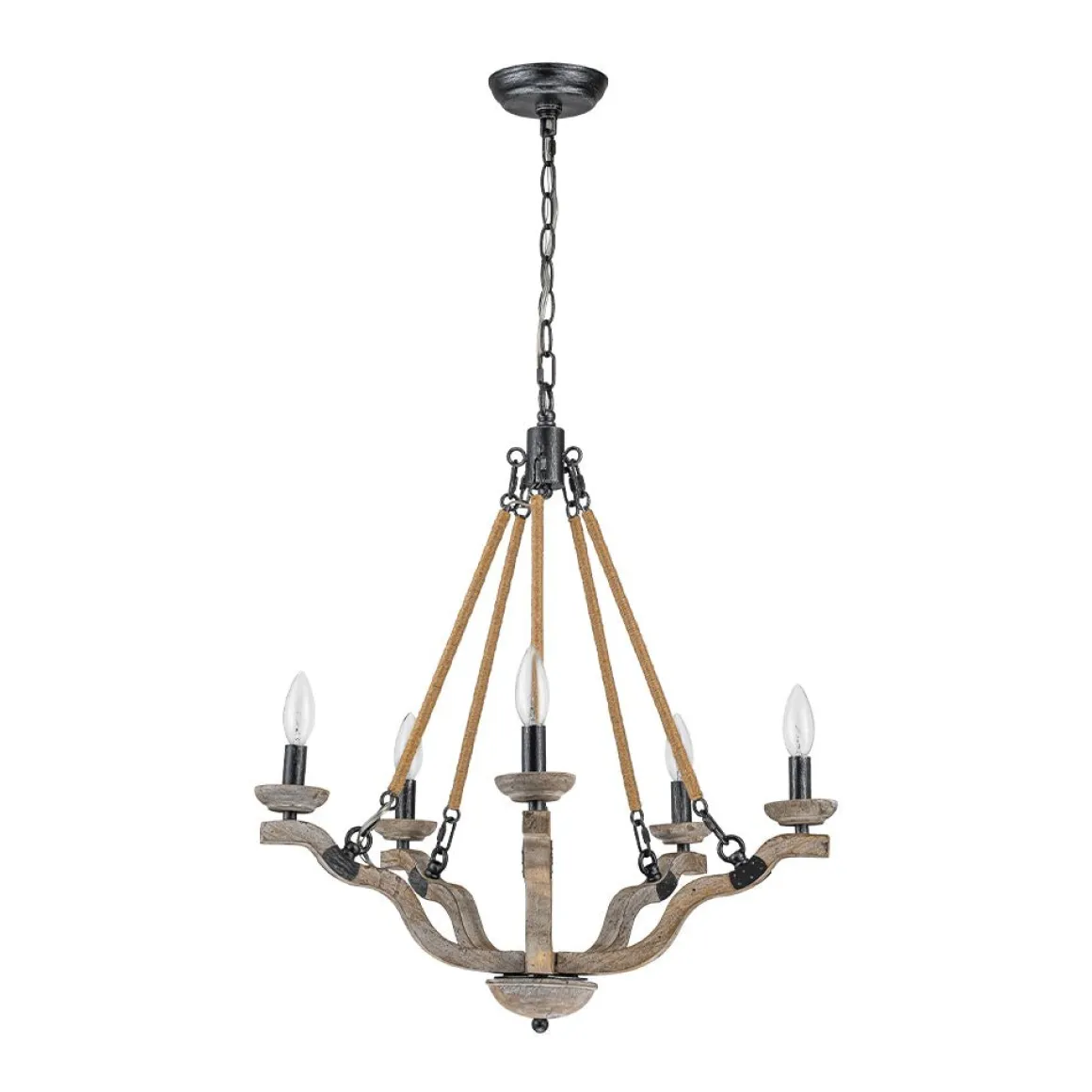 Rustic Hemp Rope Wooden Round Candle Chandelier