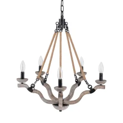 Rustic Hemp Rope Wooden Round Candle Chandelier