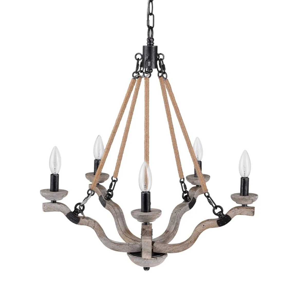 Rustic Hemp Rope Wooden Round Candle Chandelier