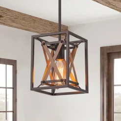 Rustic Industrial 1-Light Square Cross Cage Pendant Light