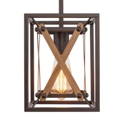Rustic Industrial 1-Light Square Cross Cage Pendant Light