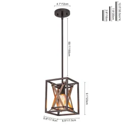 Rustic Industrial 1-Light Square Cross Cage Pendant Light