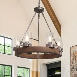 Rustic 6-Light Wagon Wheel Chandelier
