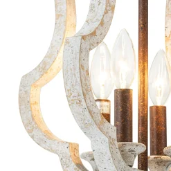 Rustic 4-Light Whitewashed Wood Cage Pendant Light