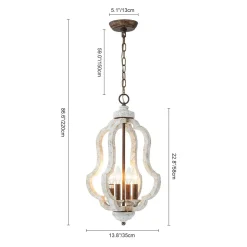 Rustic 4-Light Whitewashed Wood Cage Pendant Light