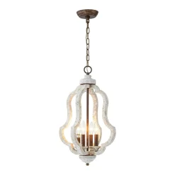 Rustic 4-Light Whitewashed Wood Cage Pendant Light