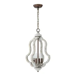 Rustic 4-Light Whitewashed Wood Cage Pendant Light