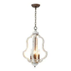 Rustic 4-Light Whitewashed Wood Cage Pendant Light