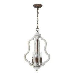 Rustic 4-Light Whitewashed Wood Cage Pendant Light