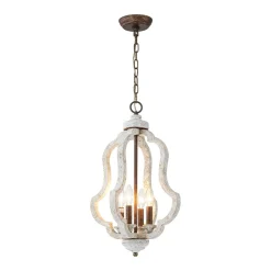Rustic 4-Light Whitewashed Wood Cage Pendant Light