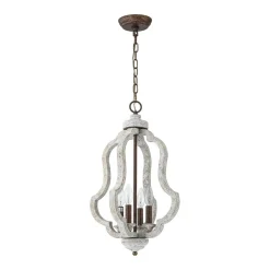 Rustic 4-Light Whitewashed Wood Cage Pendant Light