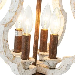 Rustic 4-Light Whitewashed Wood Cage Pendant Light