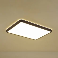 Rustic Rectangle Walnut Wooden Dimmable LED Flush Mount