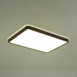 Rustic Rectangle Walnut Wooden Dimmable LED Flush Mount