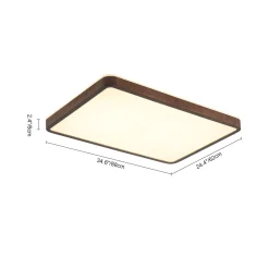 Rustic Rectangle Walnut Wooden Dimmable LED Flush Mount