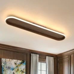 Rustic Walnut Wood Dimmable LED Oval Ring Flush Mount Light