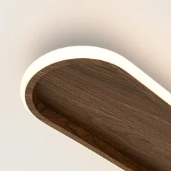 Rustic Walnut Wood Dimmable LED Oval Ring Flush Mount Light