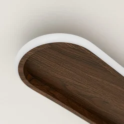 Rustic Walnut Wood Dimmable LED Oval Ring Flush Mount Light