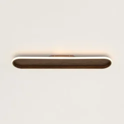 Rustic Walnut Wood Dimmable LED Oval Ring Flush Mount Light