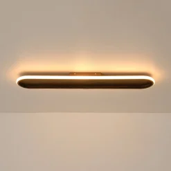 Rustic Walnut Wood Dimmable LED Oval Ring Flush Mount Light
