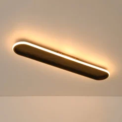 Rustic Walnut Wood Dimmable LED Oval Ring Flush Mount Light