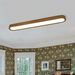 Rustic Walnut Wood Oval Dimmable LED Flush Mount Light