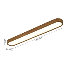 Rustic Walnut Wood Oval Dimmable LED Flush Mount Light