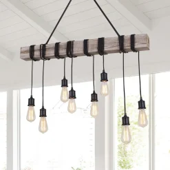 Rustic Wooden Wide Linear Chandelier