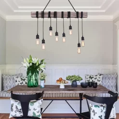 Rustic Wooden Wide Linear Chandelier