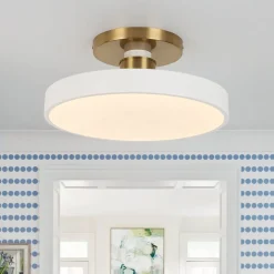 Scandinavian Brass White Round Dimmable LED Semi Flush Light