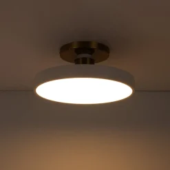 Scandinavian Brass White Round Dimmable LED Semi Flush Light