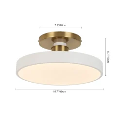 Scandinavian Brass White Round Dimmable LED Semi Flush Light