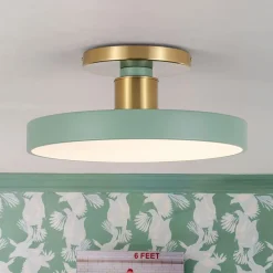 Scandinavian Brass White Round Dimmable LED Semi Flush Light