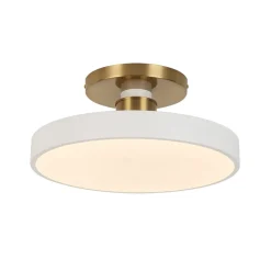 Scandinavian Brass White Round Dimmable LED Semi Flush Light