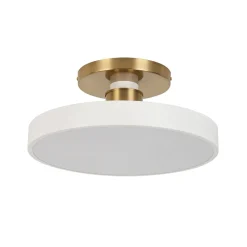Scandinavian Brass White Round Dimmable LED Semi Flush Light