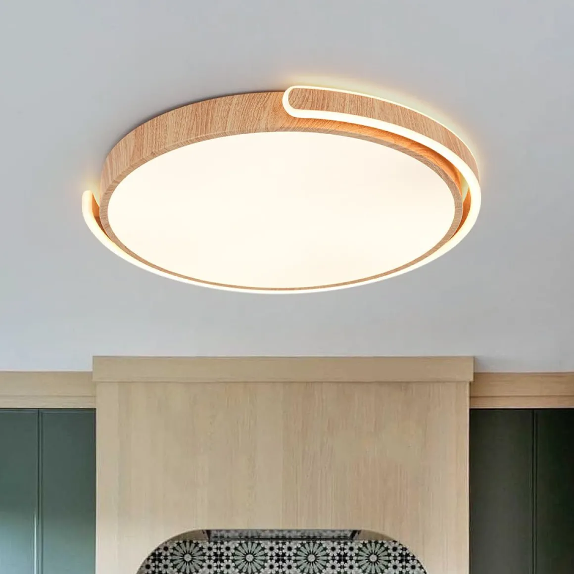Scandinavian Dimmable LED Round Wood Grain Flush Mount