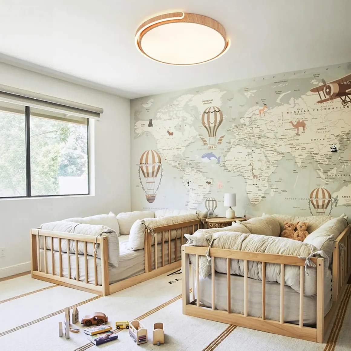 Scandinavian Dimmable LED Round Wood Grain Flush Mount