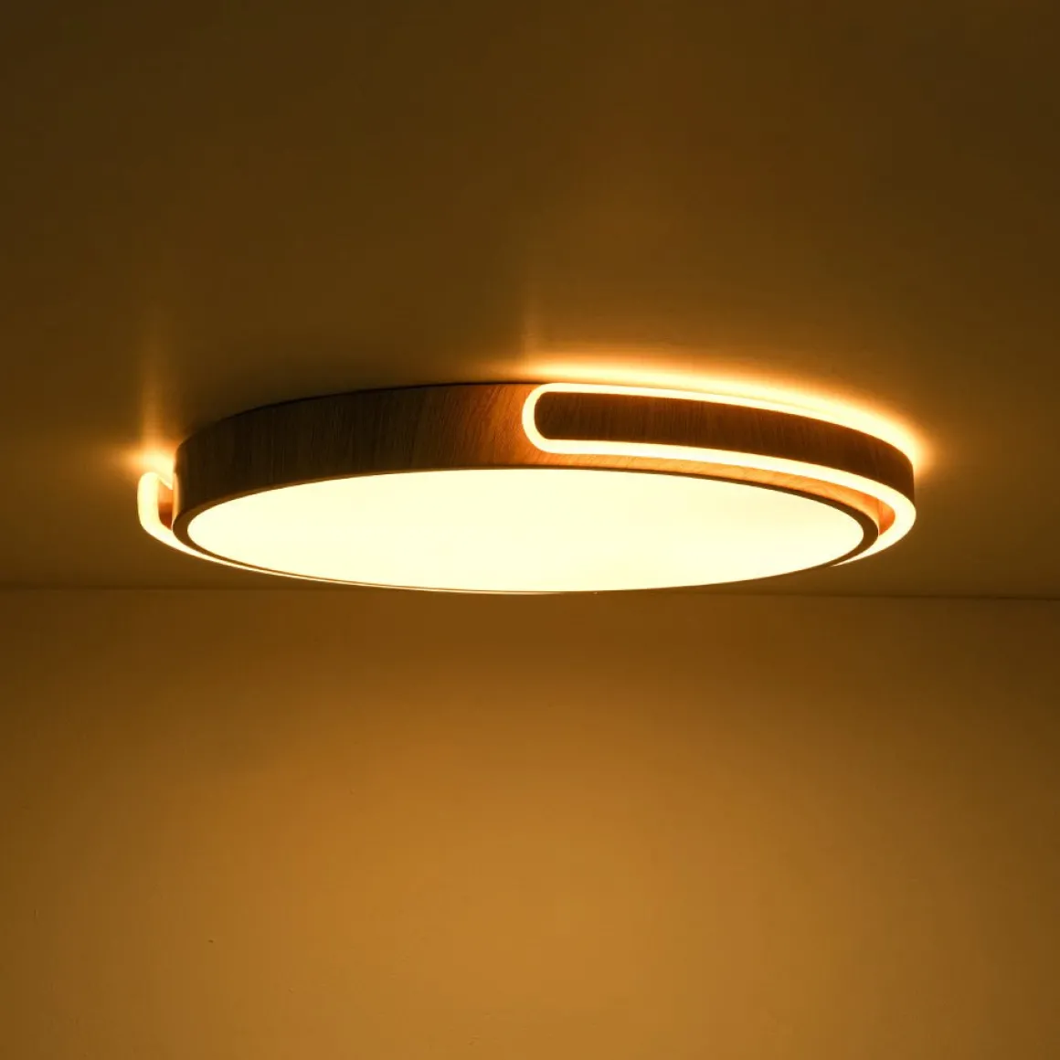 Scandinavian Dimmable LED Round Wood Grain Flush Mount