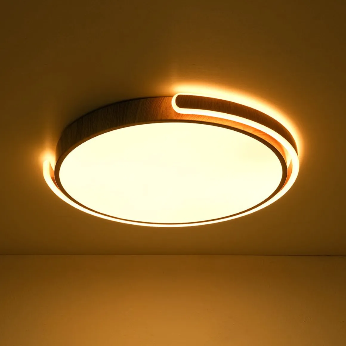 Scandinavian Dimmable LED Round Wood Grain Flush Mount