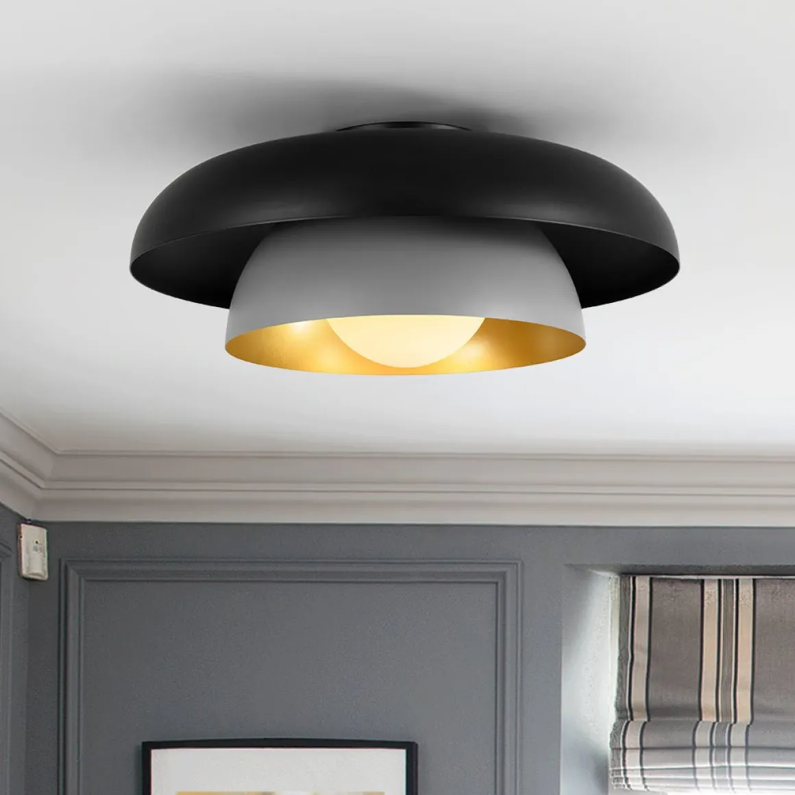 Scandinavian 2-Layer Metal Dome Semi Flush Mount Light