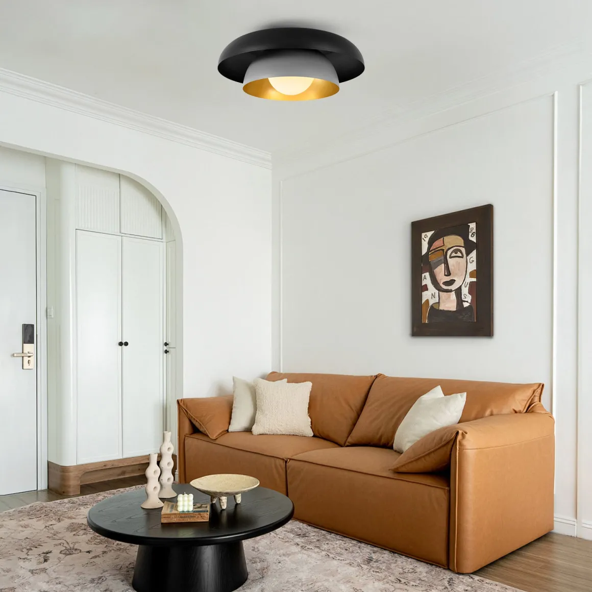 Scandinavian 2-Layer Metal Dome Semi Flush Mount Light