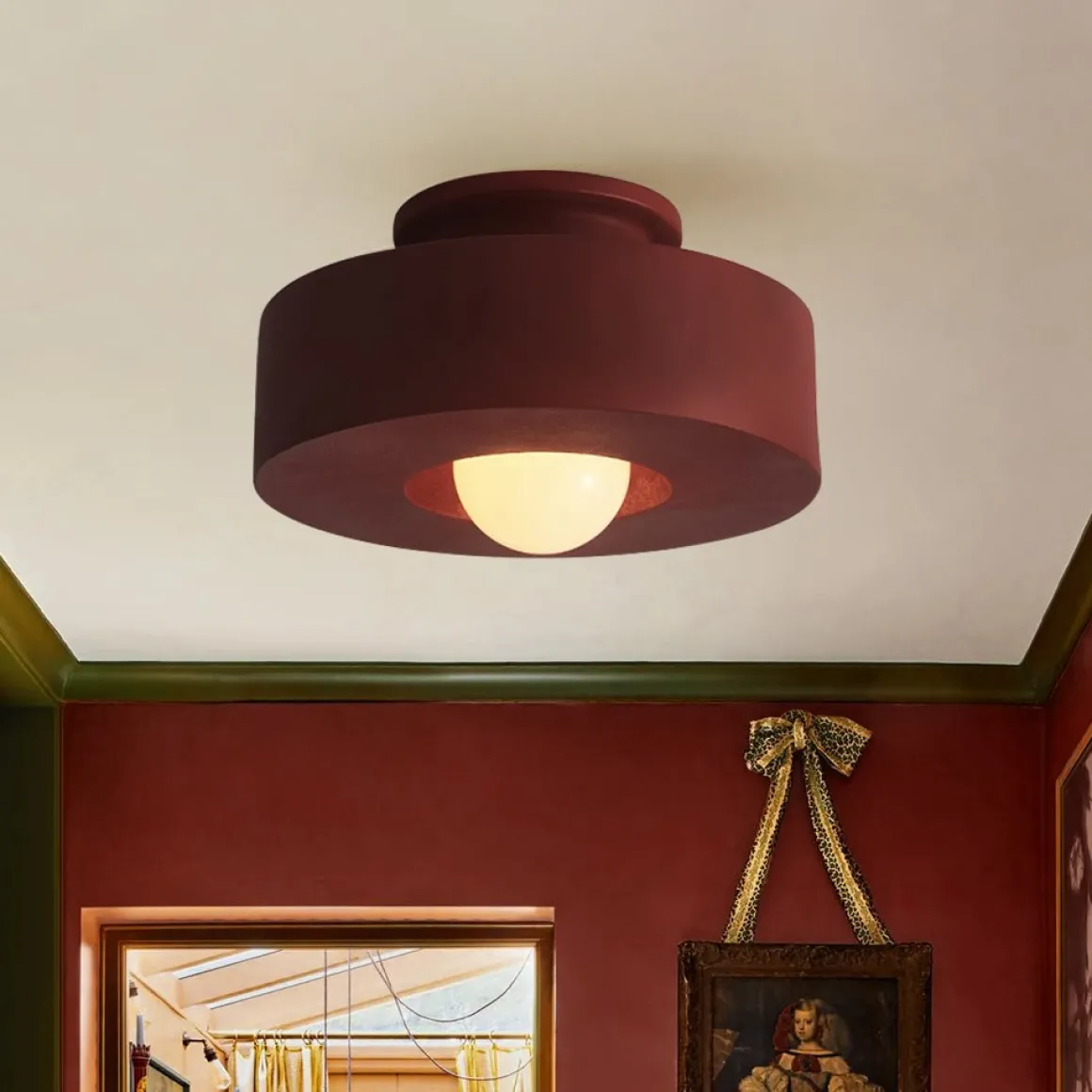 Scandinavian Minimalist Red Velvet Round Single Ceiling Light