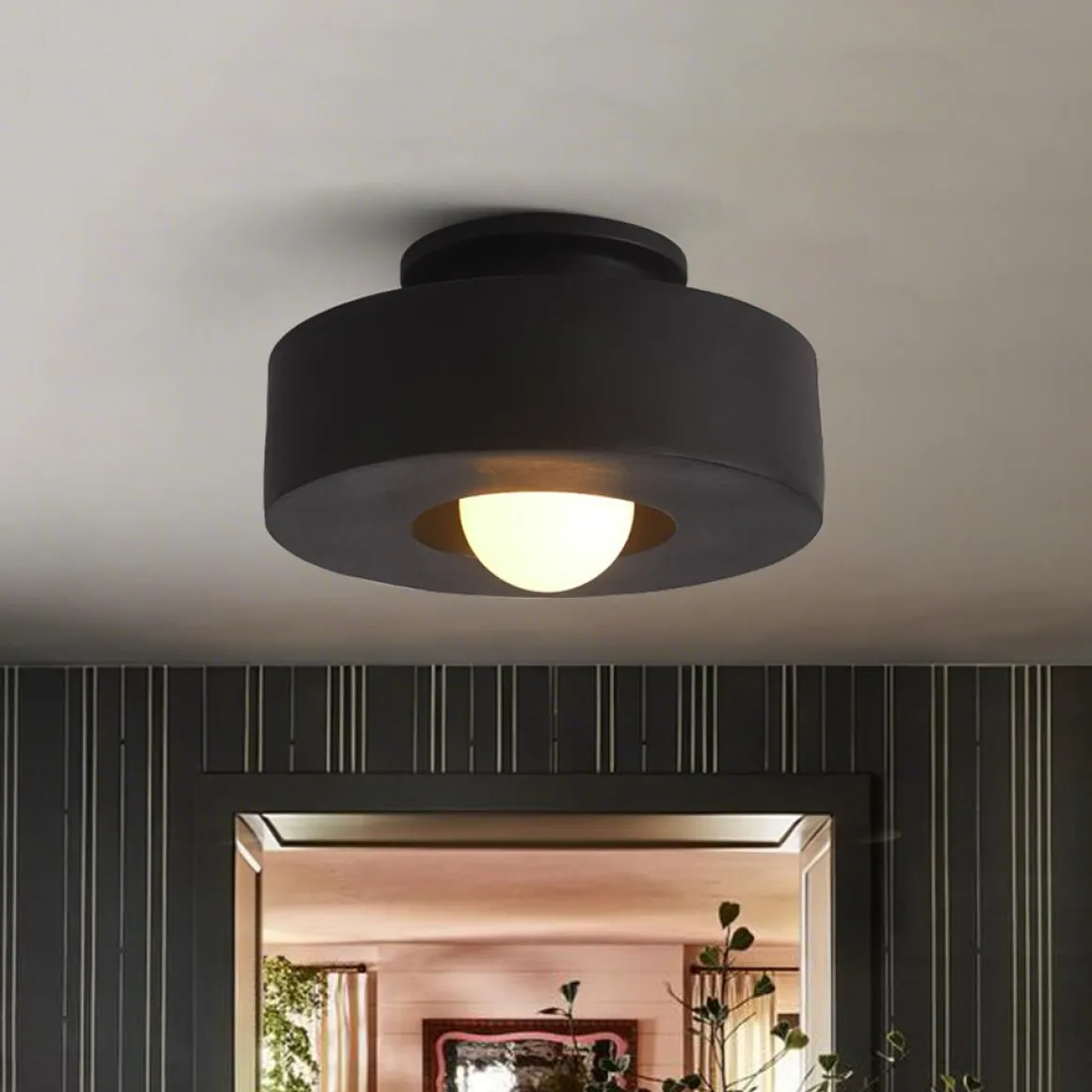 Scandinavian Minimalist Red Velvet Round Single Ceiling Light