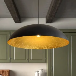 Scandinavian Retro Oversized Black Gold Flat Dome Metal Pendant