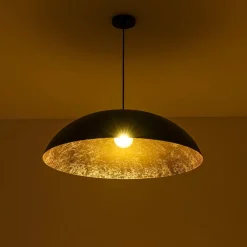 Scandinavian Retro Oversized Black Gold Flat Dome Metal Pendant