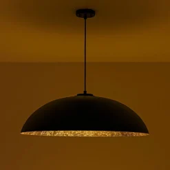 Scandinavian Retro Oversized Black Gold Flat Dome Metal Pendant